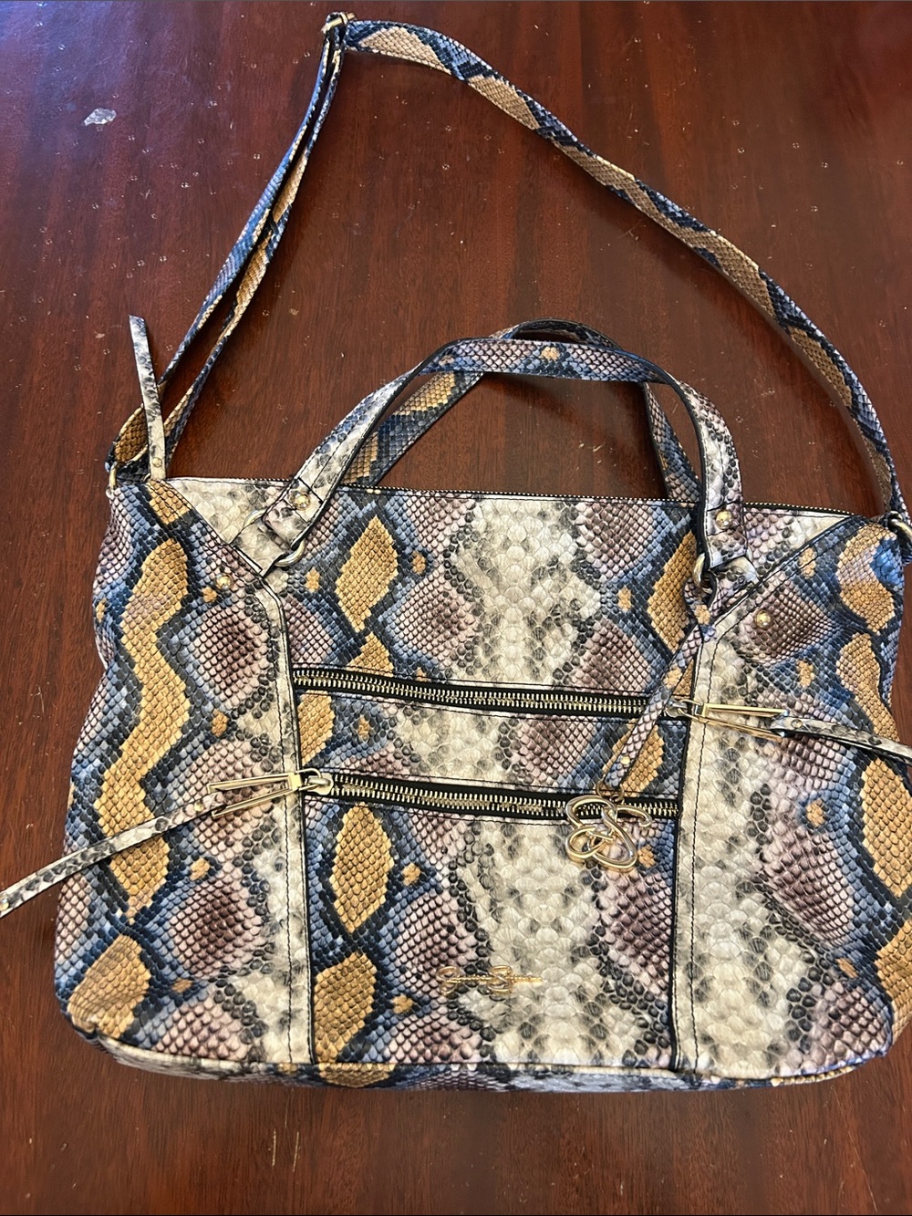 Jessica Simpson Snake-Print shoulder Bag  with handles Adjustable strap EUC